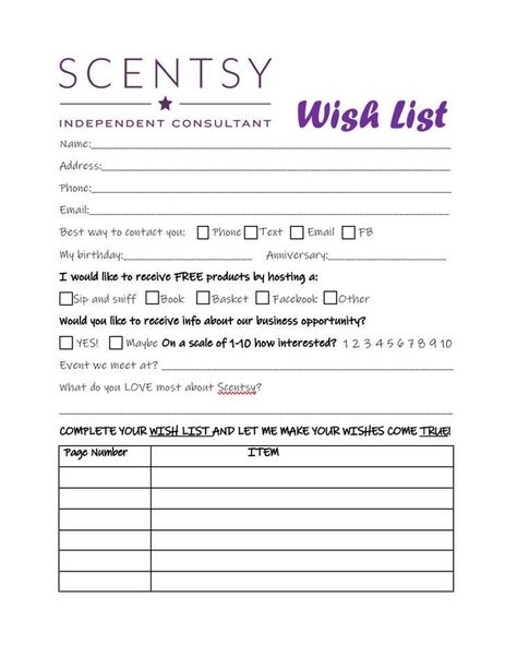 Scentsy Contact Sheet, Scentsy Printables Templates, Scentsy Customer Information Sheet, Scentsy Ideas Printables Prints, Scentsy Marketing Ideas, Scentsy Printables Free, Scentsy Cotton Cleanup Printable, Scentsy Mailing List, Scentsy Wish List