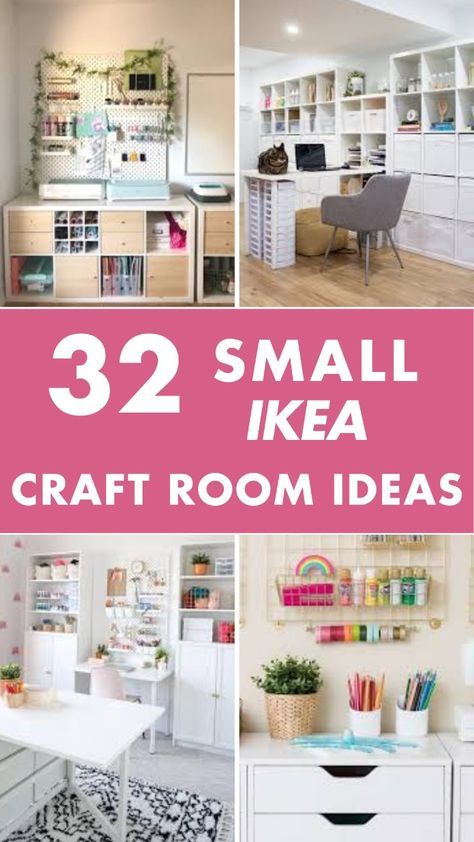 Ikea Art Room Ideas, Ikea Storage Room Ideas, Mini Craft Room Small Spaces, Small Craft Table Ideas, Ikea Craft Organization, Cabinets For Craft Room, Shelving Ideas For Craft Room, Craft Room Island Diy, Diy Crafting Table With Storage