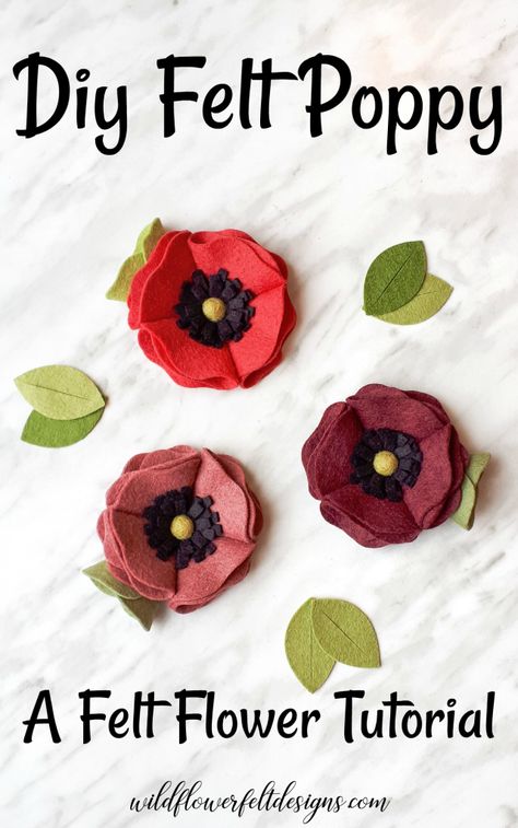 Learn how to make felt flower poppies with this simple tutorial. Create a super pretty DIY felt poppy to add to bouquets, wreaths or hair clips. Diy Poppy Pin, Poppy Pins Diy, Poppy Diy, Felt Poppy, Poppy Tutorial, Making Felt, Felt Flowers Patterns, Felt Flower Tutorial, Baby Mobil