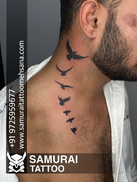 Birds Tattoo On Neck, Neck Tattoo For Boys, Tattoo For Boys, Cross With Wings Tattoo, Tattoo On Neck, Cross With Wings, Small Bird Tattoo, Samurai Tattoo, Hand Tattoos For Guys