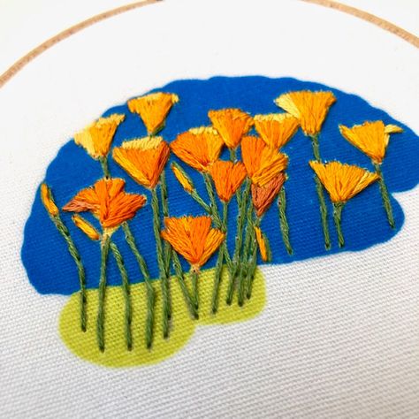 Flower Quilts, California Poppy, California Dreamin', Project Inspiration, Clothing Design, Embroidery Ideas, 8x10 Print, Embroidery Inspiration, Punch Needle