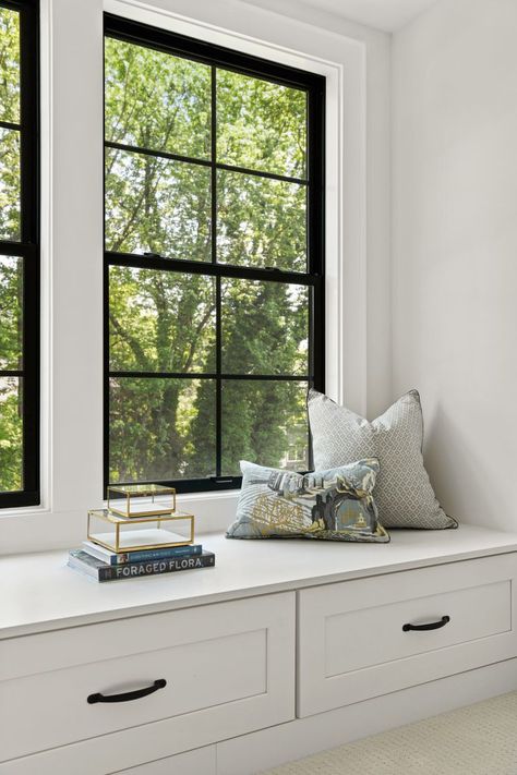 15 Window Trim Ideas That Will Beautifully Frame Your Views Window Trim Ideas Interior, Modern Window Trim, Black Trim Interior, Window Trim Ideas, Window Trim Styles, Black Window Trims, Interior Window Trim, Blue Grey Walls, Black Window Frames