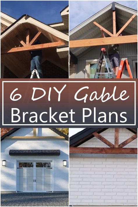 6 DIY Gable Bracket Plans - DIY Crafts Rustic Gable Front Porch, Diy Exterior Siding Ideas, Gable Ends Exterior, Cedar Gables On House Exterior Diy, Gable Brackets Farmhouse, Cedar Gable Bracket, House Peak Accents Wood, Dutch Gable Roof Exterior Design, Cedar Gable Accents