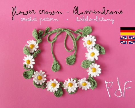 Crochet Flower Crown, Crochet Crown Pattern, Daisy Flower Crown, Flower Headband Diy, Crochet Flower Headbands, Bandeau Au Crochet, Crochet Crown, Crochet Sloth, Crochet Bandana