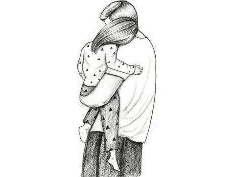 Father Daughter Pictures Aesthetic, Father Daughter Doodle Art, Father And Daughter Drawing Pencil, Father Daughter Drawing Sketches, Father Daughter Sketch, Dad And Daughters Drawing, Father Daughter Drawing, Father Carrying Daughter, Father And Daughter Drawing