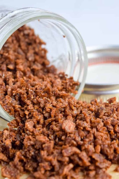 Bacon Bits Recipes, Vegan Bacon Recipe, Tvp Recipes, Vegan Bacon Bits, Vegan Meat Recipe, Tamari Sauce, Vegan Bacon, Wfpb Recipes, Vegan Meat