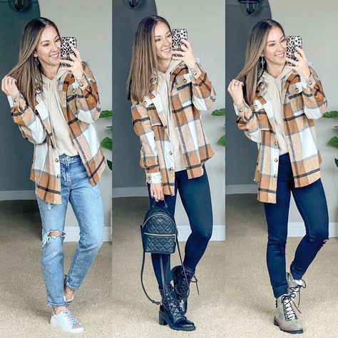 Brown Flannel Jacket Outfit, Fall Outfits With Flannel Jacket, Teacher Flannel Outfit, Flannel Shaket Jacket Outfit, Cropped Flannel Jacket Outfit, Courdoroy Shacket Outfit, Plaid Shirt Jacket Outfit, Flannel Outfits 2023, Shaket Jacket Outfit Winter