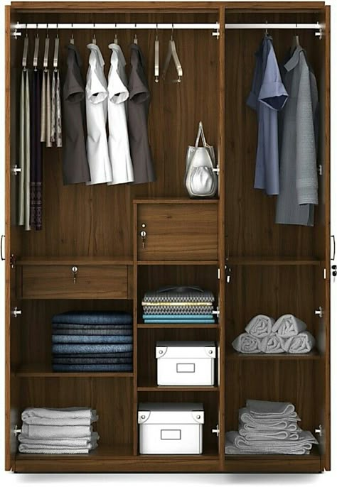 3 Door Wardrobe Design Inside, Waredrop Design Simple, Wordrop Ideas Inside, Wardrobe Internal Design For Women, Indian Wardrobe Ideas Bedroom, Cupboard Design Bedroom, Almirah Designs Bedrooms, Wardrobe Inside Design, Wardrobe Internal Design