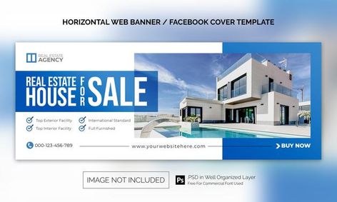 Real estate house property horizontal ba... | Premium Psd #Freepik #psd #banner #business #sale #house Graphic Design Personal Branding, Advertising Template, Real Estate Banner, Real Estate Postcards, Estate House, Banner Web, Graphic Design Infographic, Photoshop Design Ideas, Facebook Cover Template