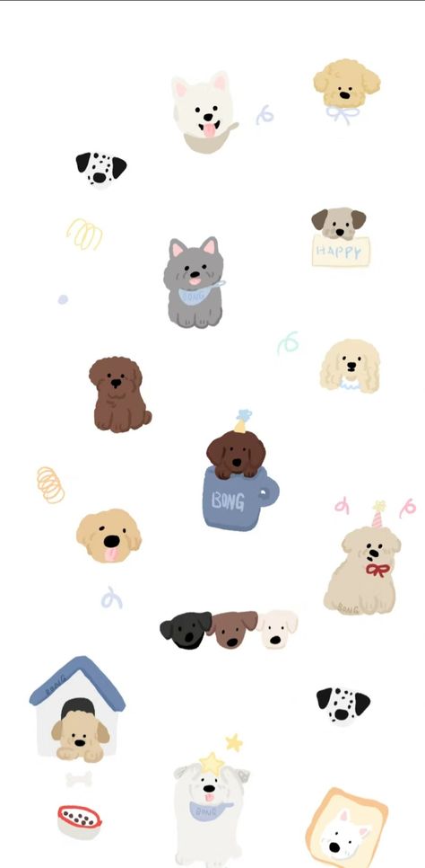 Puppy Lockscreen, Ins Wallpaper, Dog Wallpaper Iphone, Cute Dog Wallpaper, Puppy Drawing, 강아지 그림, Animal Doodles, Homescreen Layout, Dog Wallpaper