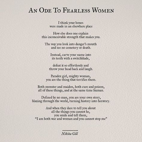 (Swipe right for full poem) This is for the powerful women, the badly behaved women, the women who shaped history with their hands, the… Fearless Quotes, Nikita Gill, Fearless Women, Flower Essences, Poem Quotes, Poetry Quotes, Pretty Words, Beautiful Quotes, The Words