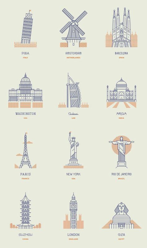 Travel Drawing Sketches, Doodles Travel, طوابع بريد, World Landmarks, Sketches Doodles, 달력 디자인, Travel Drawing, Travel Icon, City Illustration