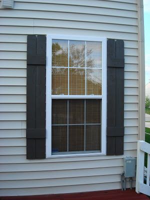 Diy Window Shutters, Farmhouse Exterior Design, House Shutters, Diy Shutters, Thrifty Decor Chick, Brick Fence, Front Yard Fence, Thrifty Decor, Shutters Exterior