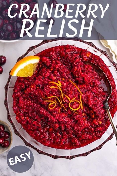 This easy cranberry relish is sweet and tart, crunchy, and fresh. The perfect side dish for Thanksgiving, and/or Christmas. #Thanksgivingrecipe #cranberryrecipe #Thanksgivingsidedish #Christmasrecipe #Holidayrecipe #glutenfreerecipe #veganrecipe #robustrecipes Cranberry Orange Relish Recipes, Cranberry Orange Relish, Cranberry Thanksgiving, Cranberry Compote, Tastes Better From Scratch, Cranberry Relish, Cranberry Bread, Relish Recipes, Holiday Side Dishes