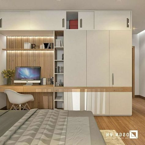 Storage Designs by Carpenter AA ഹിന്ദി Carpenters, Ernakulam | Kolo Small Bedroom With Desk And Wardrobe, Cupboards For Small Bedrooms, Wardrobe With Working Desk, Study And Bedroom Combined, Earthy Modern Living Room, Home Study Rooms, Bedroom Pop Design, Room Ideas Living Room, Small Bedroom Interior