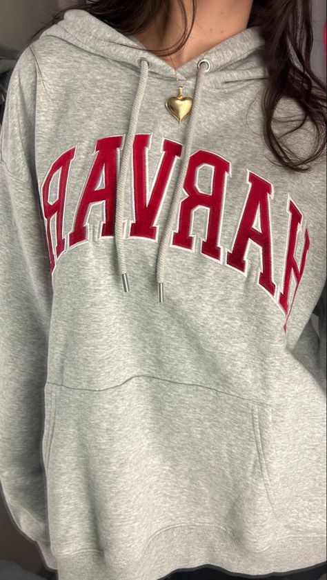 Harvard Hoodie, Varsity Hoodie, Red Letters, Varsity Letter, Oversized Sweatshirt, Red And Grey, Grey Hoodie, Grey Sweatshirt, Everyday Outfits