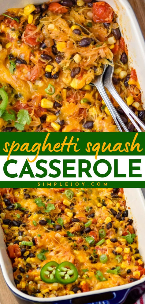 This amazing Spaghetti Squash Casserole is packed with flavor, low carb, and vegetarian. It makes for such a delicious healthy dinner. Veggie Spaghetti Squash Recipes, Mexican Spaghetti Squash Recipes, Spaghetti Squash Casserole Vegetarian, Southwestern Spaghetti Squash, Veg Low Carb Vegetarian Recipes, Spaghetti Squash Mexican Casserole, Spaghetti Squash Taco Bowl, Spaghetti Squash Nutrition Facts, Spaghetti Squash Vegetarian Recipes