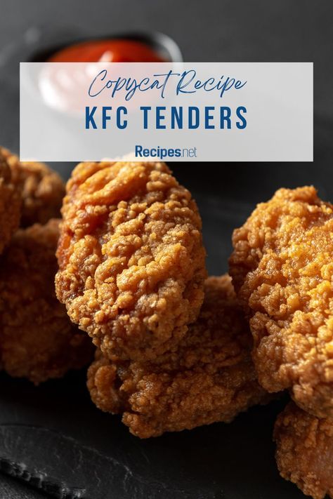 Craving KFC at home? Our copycat KFC Tenders recipe is your ticket to crispy, juicy goodness! Skip the drive-thru and whip up these golden-brown delights in your kitchen. Perfect for family dinners or game-day snacks, these tenders rival the original. Dive into crunchy perfection with our secret seasoning blend—finger-lickin' good guaranteed! Grab our recipe and satisfy your KFC cravings today! Drop by Recipes.net for more copycat restaurant recipes. Copycat Kfc Chicken Tenders, Kfc Chicken Tender Recipe, Chicken Express Tenders Recipe, Copycat Fast Food Restaurant Recipes, Kfc Sauce Recipe, Chicken Tender Batter Recipe, Kfc Seasoning Recipe, Kfc Nuggets, Fried Chicken Fingers Recipe