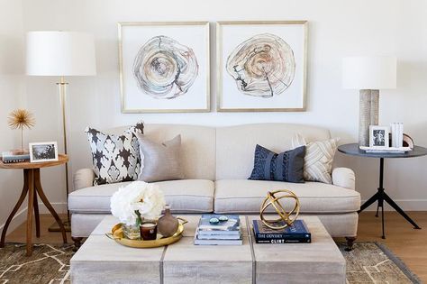 4 Practical Tips That Will Have You Mixing Decor Styles With Confidence Mismatched Side Tables, Different Decorating Styles, Living Room Lighting Tips, Styl Hampton, Alice Lane Home, Alice Lane, Blog Ideas, Transitional Living Rooms, Linen Sofa