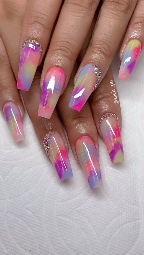 Rainbow Marble, Long Nail, Cute Acrylic Nail Designs, Pretty Nail Art Designs, Summer Acrylic Nails, Nail Designs Glitter, Beautiful Nail Designs, Coffin Nails Designs, Nail Art Summer