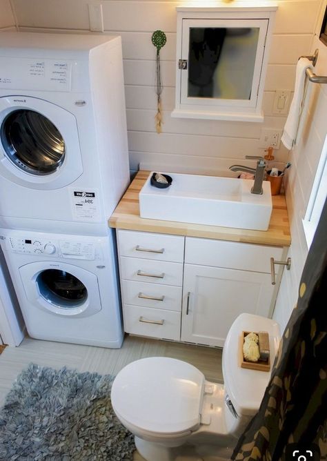 Laundry Renovation Ideas, Tiny House Interior Design Ideas, Laundry Bathroom Combo, Room Tiles Design, Laundry Renovation, Laundry Room Tile, Tiny House Interior Design, Shed To Tiny House, Laundry Room Bathroom