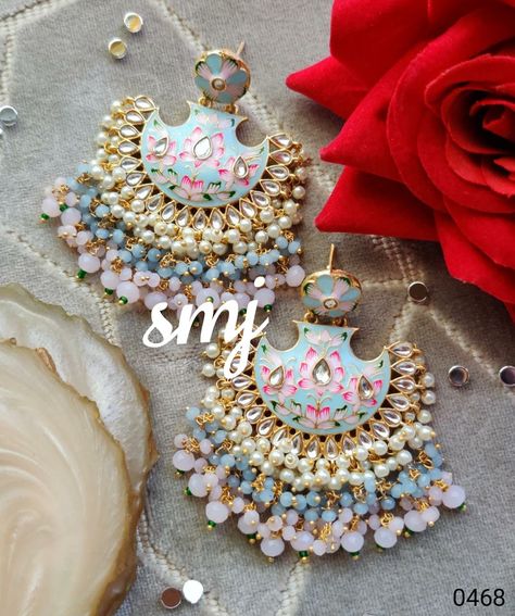 Tika Jewelry, Meenakari Earrings, Unique Wedding Jewelry, Bridal Jewellery Earrings, Colorful Crystals, Indian Wedding Jewelry Sets, Indian Jewelry Earrings, Antique Jewellery Designs, Bridal Jewellery Design