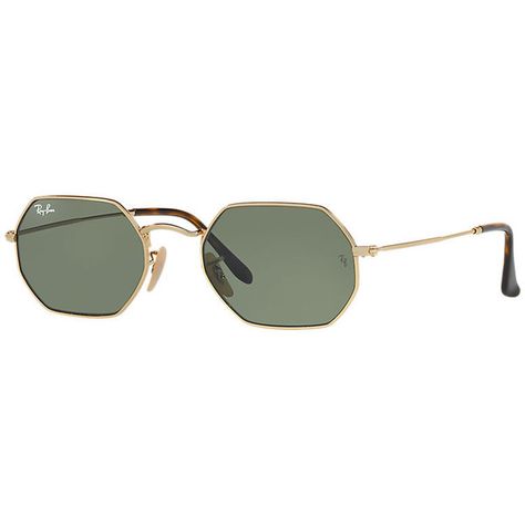 Ray-Ban Octagonal Flat Gold Sunglasses, Green Lenses - Rb3556n ($150) ❤ liked on Polyvore featuring accessories, eyewear, sunglasses, gold, gold glasses, ray ban sunnies, flat lens sunglasses, ray ban eyewear and ray ban glasses Octagon Sunglasses, Sunglasses Ray Ban, Ray Ban Eyewear, Boys Glasses, Flat Top Sunglasses, Ray Ban Women, Gold Glasses, Green Lens, Ray Ban Glasses