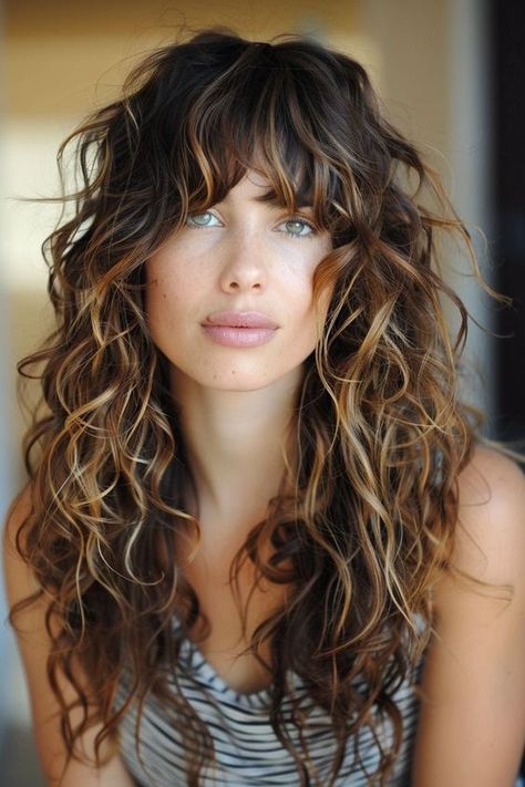 Long Layered Haircuts Naturally Wavy, Long Curly Layers With Bangs, Crown Layers Long Hair, Long Curly Shag With Bangs, Wavy Hair Cuts With Bangs, Long Wavy Hair Bangs, Wavy Bangs Long Hair, Long Curly Hair With Bangs And Layers, Long Shag With Bangs