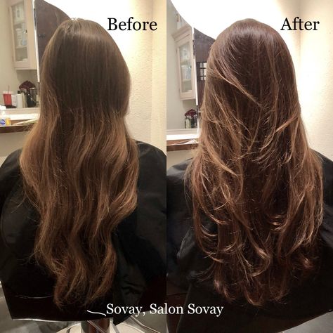 Movement Layers Hair, Layers To Add Volume To Long Hair, Hidden Layers Long Hair, Natural Highlights On Brown Hair, Long Layered Hair With Side Bangs, Long Hair Volume, Highlights On Brown Hair, One Length Hair, Haircut Inspo