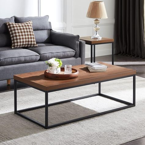 Less expensive option. Not solid wood, but that can still work if it's the right aesthetic. Wood And Metal Coffee Table, Modern Industrial Coffee Table, Walnut Coffee Table Modern, Black Marble Coffee Table, Rectangular Living Rooms, Modern Wood Coffee Table, Coffee Table Ottoman, Coffee Table For Living Room, Brown Coffee Table