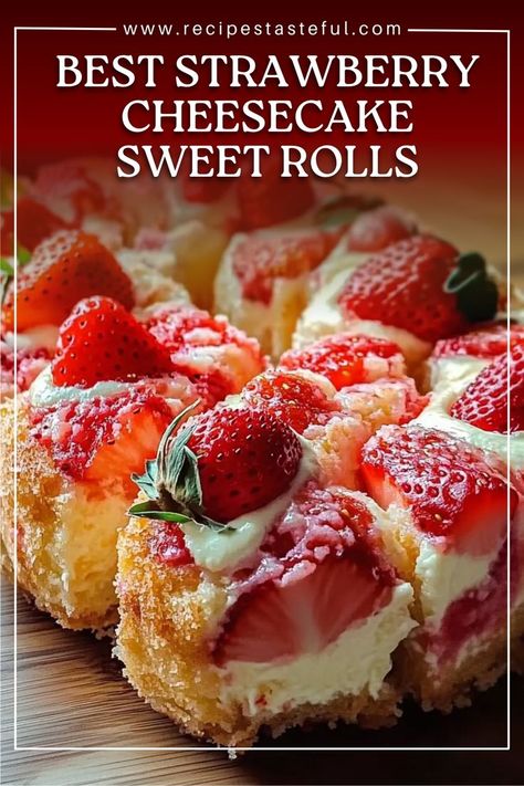 Indulge in these fluffy Strawberry Cheesecake Sweet Rolls, featuring a rich cream cheese filling and vibrant strawberry jam. Topped with a creamy glaze, these rolls are perfect for breakfast or dessert! Best Strawberry Cheesecake, Strawberries Cream Cheese, Sweet Rolls Recipe, Filled Strawberries, Sweet Roll Recipe, Cream Cheese Glaze, Strawberry Filling, Strawberry Cream Cheese, Sweet Rolls