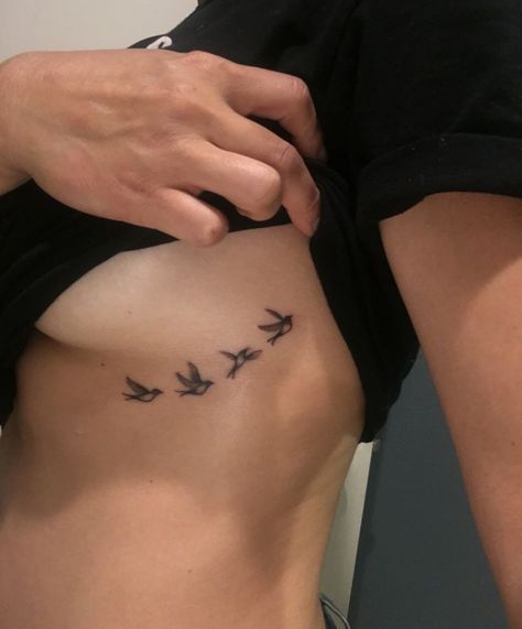 Below Rib Tattoo, Side Rib Stomach Tattoo, Simple Rib Cage Tattoos For Women, Birds Ribcage Tattoo, Mid Rib Tattoo, Rib Cage Bird Tattoo, Ribcage Bird Tattoo, Bird Ribcage Tattoo, Small Tattoo Side Ribs