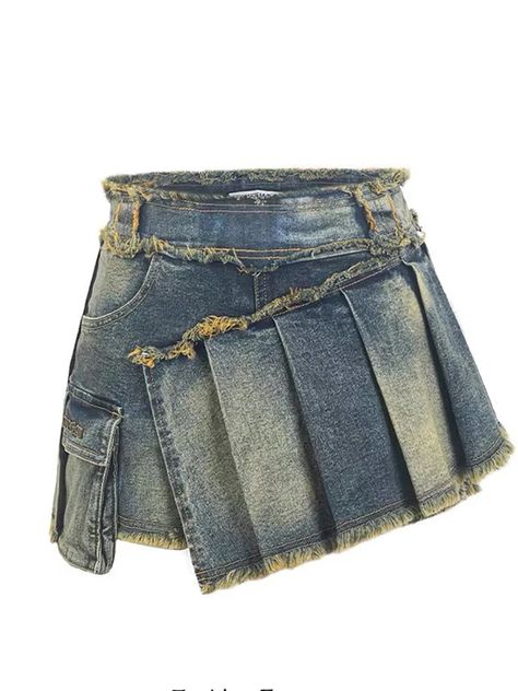 Summer Women Design E-girl Japanese Y2k Irregular Mini Pleated A-line Denim Skirt Gyaru Coquette Harajuku 2000s Jean Cyber Punk - AliExpress 200000345 Denim Diy Clothes, Japanese Y2k, A Line Denim Skirt, Concept Clothing, Diy Skirt, Women Design, All Jeans, E Girl, Denim Diy