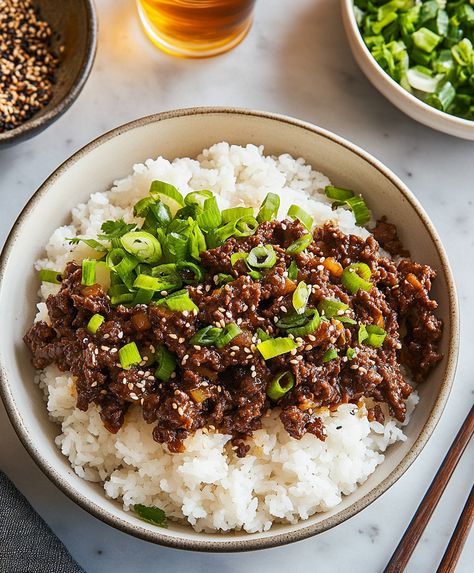 Korean Beef Bowl Recipe Korean Beef Bowl Recipe, Beef Bowl Recipe, Korean Beef Bowl, Recipe With Ground Beef, Beef Bowl, Beef Bowls, Korean Beef, Yummy Meals, Korean Dishes