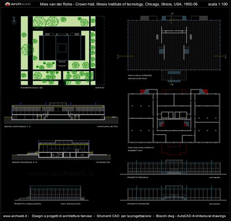 Crown Hall  Mies Autocad plan Autocad Plan, Crown Hall, Ludwig Mies Van Der Rohe, Van Der Rohe, Mies Van Der Rohe, Site Plan, Model Making, Presentation Board, Halle