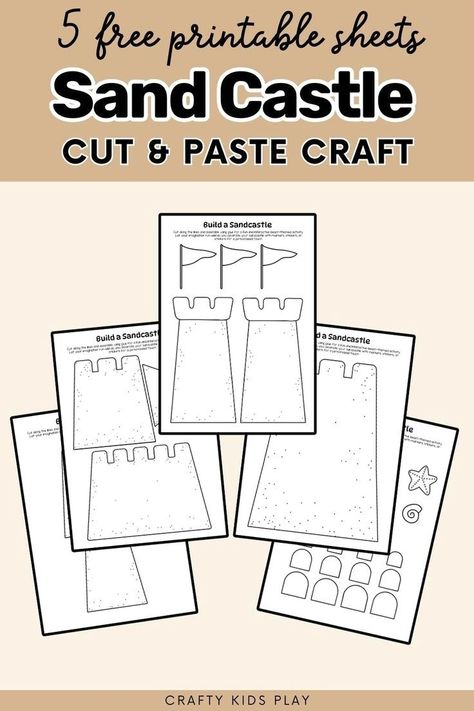 Looking for fun Beach Crafts for Kids and easy paper crafts for summer? You'll love this simple sand castle paper craft from Crafty Kids Play. Grab our free printable template for this sand castle craft so your kids can color, cut and glue their own sand castles together. This is a really easy toddler craft or preschool craft for summer that allows kids to practice their fine motor skills while having fun. Our site has more great summer crafts for kids and fun crafts for kids of all ages. Sand Castle Template Free Printable, Sand Castle Craft Preschool, Castle Activities For Preschool, Castle Crafts For Kids, Sand Castle Craft, Sandcastle Art, Ocean Crafts For Kids, Themed Art Projects, Craft For Summer