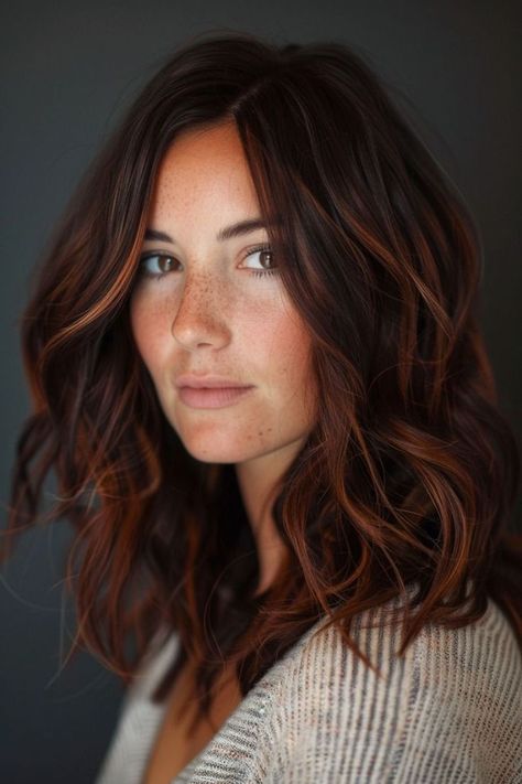 Warm Copper Brown Hair, Subtle Highlights For Brown Hair, Chocolate Brown Red Hair, Copper And Brown Hair, Auburn Lowlights In Brown Hair, Brown Hair With Red Lowlights, Brown Hair Red Highlights, Fragile Sanctuary, Brown With Copper Highlights