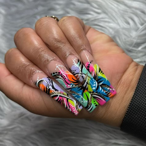 Lily 🌸✨💅🏻 on Instagram: ““FREESTYLE NAILS” hahaha 90’s babies and older remember these 🥺✨doing these brought back so many memories! my lil 14 year old self in the…” 90s Acrylic Nails Art Designs, 90s Nails, Black Acrylic Nails, Drip Nails, Colored Acrylic Nails, Dope Nail Designs, Exotic Nails, Bling Acrylic Nails, Rainbow Nails