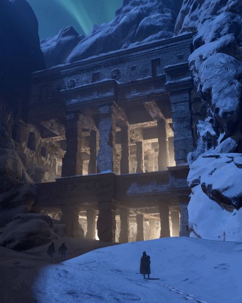 Nathan Chen, Temple Ruins, Mountain City, Temple Art, Fantasy Comics, Snow Christmas, Fantasy City, Game Concept Art, Ancient Temples