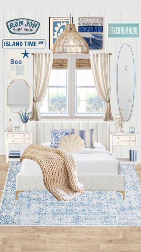 coastal bedroom inspo 🪬🪞 #inspo #bedroom #coastal #coastalbedroom #coastalinspi Beach Wallpaper Room, Costal Bedroom Aesthetic Blue, Ocean Aesthetic Bedroom Ideas, Coast Bedroom Ideas, Bedroom Coastal Granddaughter, Costal Granddaughter Dorm Room Decor, Coastal Room Ideas Bedroom, Coastal Granddaughter Bedroom Ideas, Bohemian Beach Bedroom Ideas