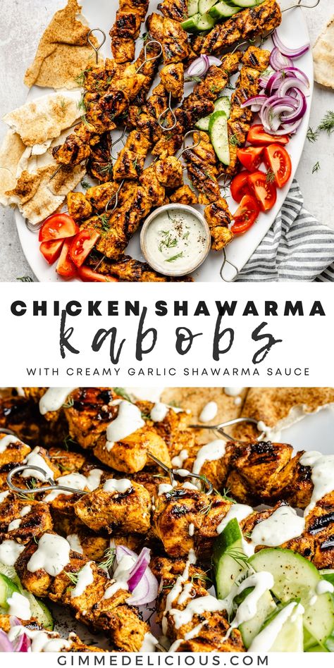 Grilled Chicken Shawarma Kebabs Shred Happens Chicken Schwarma, Best Chicken Shawarma Recipe, Chicken Schwarma Yogurt Marinade, Chicken Shwarma Recipe, Chicken Kebabs On The Grill, Shawarma Marinade, Chicken Schwarma, Grilled Chicken Shawarma, Homemade Shawarma