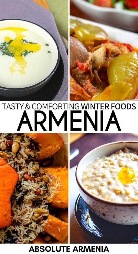 Traveling to Armenia in winter and looking to taste some of the best food? These Armenian dishes are tasty and hearty in winter and should all be tried! | Armenian food | Armenian cuisine | Armenia in winter | Khash | Spas | Lobakhash | Pochapur | Harissa | Khashlama | Ghapama | Food in Armenia | Caucasus food Armenian Food, Eastern European Recipes, Armenian Recipes, Around The World Food, Foreign Food, European Cuisine, Global Cuisine, Moroccan Food, Cuisine Recipes