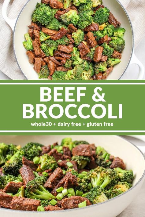 This Beef & Broccoli is fast and flavorful! Perfect for busy weeknights because it's ready in under 30 minutes. Tender strips of sirloin in an easy marinade and crunchy broccoli florets. This one is a family favorite! Keto Beef And Broccoli, Mediterranean Beef, Crunchy Broccoli, Whole30 Meals, Gf Meals, Easy Beef And Broccoli, Df Recipes, Lean Protein Meals, Beef Broccoli