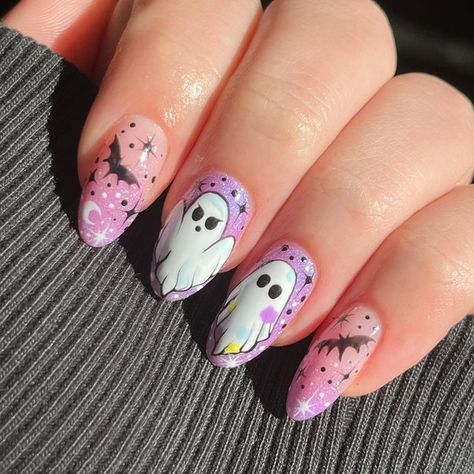 NAILS BY GINA on Instagram: "HAPPY HALLOWEEN 👻 Actually my fave holiday, wby??? ❤️‍🔥 Prepare for a Halloween spam because I forgot to post over the weekend 💀 . . . @crystalnails4u builder, top and art gel 🕸️ @magpie_beauty gel polish 💜 @candy.coat sanitizer 💕 @nailorder cuticle oil 👀 . . . . #spookynails #halloween #alternativenails #nailart #ghostnails #horrornailart #halloweenvibes #happyhalloween #showscratch #nails #nailsofinstagram #nailsnailsnails #gelnails" Halloween Builder Gel Nails, Polish Candy, Ghost Nails, Builder Gel Nails, Cuticle Oil, I Forgot, Magpie, Gel Polish, The Weekend