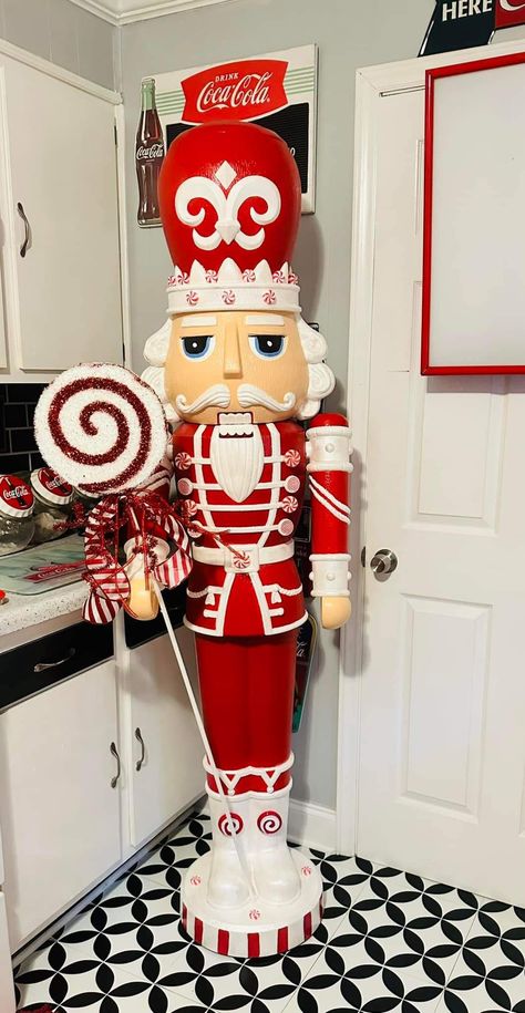 12 Foot Tree Topper, Nutcrackers Christmas Decoration, Candy Cane Nutcracker, Diy Painted Nutcracker Ideas, Gingerbread Nutcracker Diy, Walmart Peppermint Nutcracker Makeover, Nut Cracker Painting Ideas, Nutcracker Painting Ideas, Walmart Nutcracker Painting Ideas