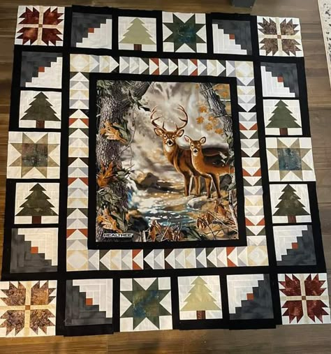 Deer Quilt, Wildlife Quilts, Panel Quilt Patterns, Fabric Panel Quilts, Longarm Quilting Designs, Quilting Designs Patterns, Scrappy Quilt Patterns, Picture Quilts, Lap Quilts