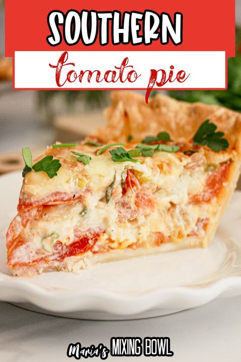 Southern Tomato Pie Homemade Tomato Pie, Heirloom Tomato Pie, Recipe For Tomato Pie, Best Tomato Pie Recipe, Tomato Pudding Southern, Tomato Quiche Recipes, Tomato Pie Recipe Southern, Tomato Zucchini Pie, Tomato Pie Recipes