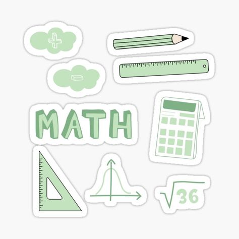 Back to school with the cutest Light Green Math subject stickers. Perfect gift for a kid, tween, teen or any age! Math text, Pencil, Ruler, Set Square, Bell Curve, Square Root,plus, minus and calculator. Perfect to decorate your books and planners. Check o • Millions of unique designs by independent artists. Find your thing. Math Subject Design, Math Lettering Design, Math Subject, Subject Stickers, School Stickers Labels, Binder Cover Templates, Math Design, School Book Covers, Bell Curve