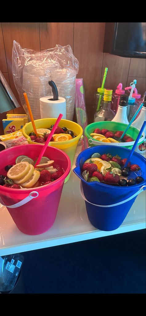 Summer drinks Sand Castle Bucket Drinks, 21 Pool Party Ideas, 21st Birthday Ideas Pool Party, Liquor Bucket Drinks, Dock Party Ideas, 18th Summer Birthday Party Ideas, Beach Party Themes For Adults, Summer Bucket Drinks, River Birthday Party Ideas