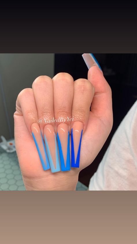 Blue V Shape French Tip Nails, Blue V Tip Nails, Blue V French Tip Nails, V Shape Nails, V Tips Nails Coffin, V Shaped French Tip Nails, V Cut Nails, V Cut French Tip Nails, V Tip Nails